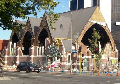 badly damaged church in Christchurch